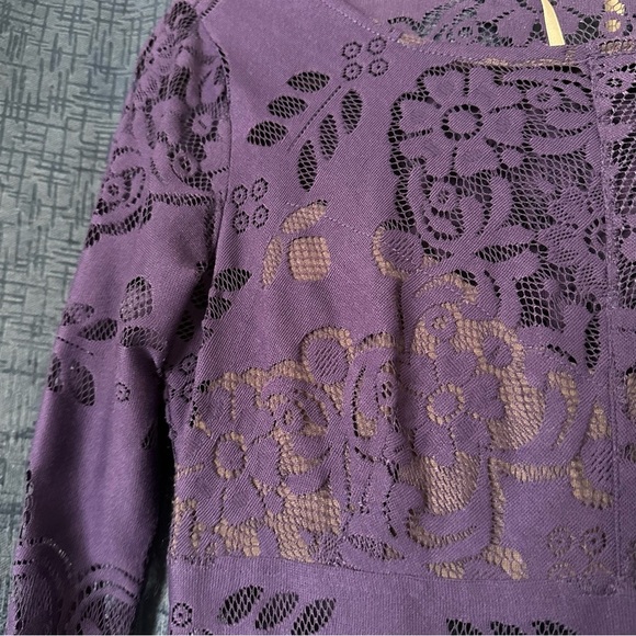 Free People Dress Purple Lace Fairy Bell Sleeve Empire Waist Full Skirt Size 0 - Picture 4 of 13